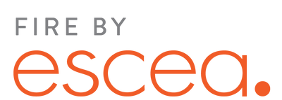 Logo of 'FIRE by escea' with orange text on a white background