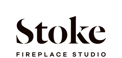 Stoke Fireplace Studio logo in dark brown serif text on a solid white background.